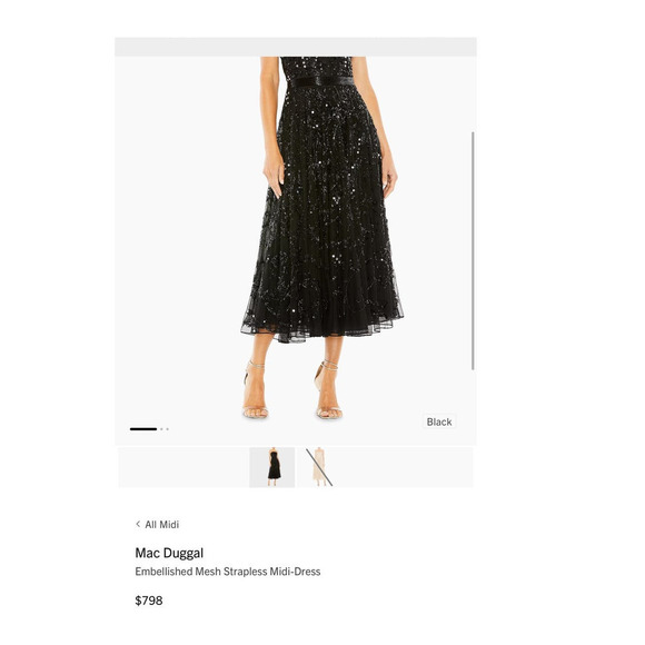 Mac Duggal Black Embellished Mesh Strapless Sequin Beaded Midi Dress Size 10 NWT - Picture 5 of 13